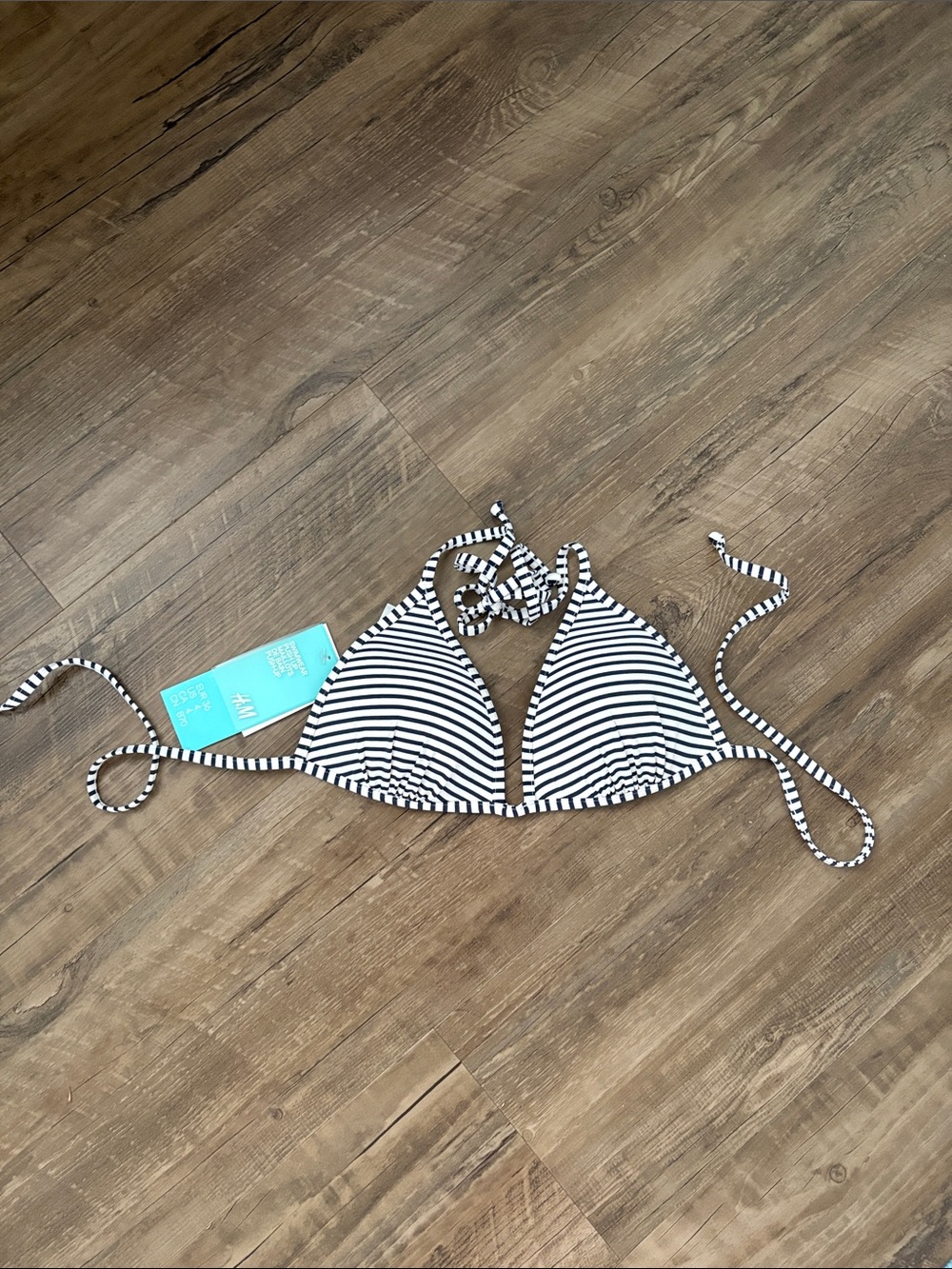 H&M Navy & White Striped Triangle Bikini Top